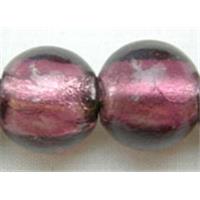 Lampwork Glass Beads with silver foil, round, purple, 10mm dia