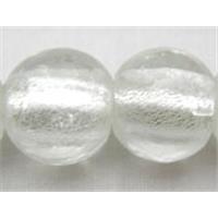 Lampwork Glass Beads with silver foil, round, white, 10mm dia