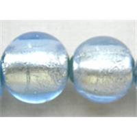 Lampwork Glass Beads with silver foil, round, Sapphire, 10mm dia