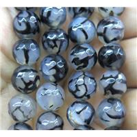 Agate beads, faceted round, black dragon veins, approx 12mm dia