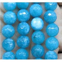 Agate beads, faceted round, aqua, approx 12mm dia