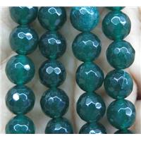 Agate beads, faceted round, deep-green, approx 12mm dia