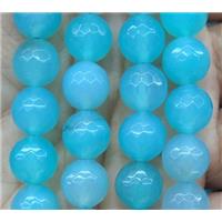 aqua agate beads, faceted round, approx 14mm dia