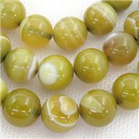 round striped Agate Beads, olive, approx 14mm dia