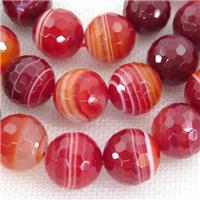 red Striped Agate Beads, faceted round, A grade, approx 14mm dia