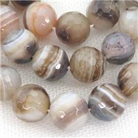 coffee Striped Agate Beads, faceted round, A grade, approx 14mm dia