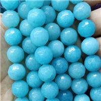 aqua Agate Beads, faceted round, approx 14mm dia