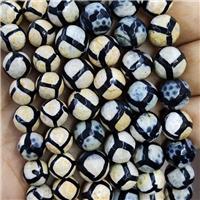 faceted round Tibetan Agate Beads, football, approx 10mm dia