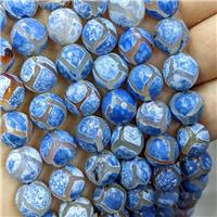 faceted round Tibetan Agate beads, dye, approx 12mm dia