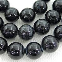 Natural Stripe Agate Beads Banded Black Smooth Round, approx 8mm dia