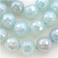 lt.aqua Agate Beads, faceted round, light electroplated, approx 8mm dia