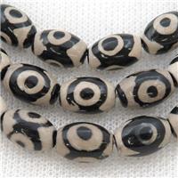black white Tibetan Agate rice beads, eye, approx 8-12mm, 30pcs per st