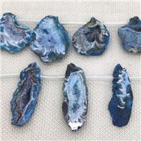 blue Agate Geode Druzy slice beads, top-drilled, approx 15-40mm