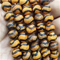 round Tibetan Agate beads, yellow, wave, approx 12mm dia