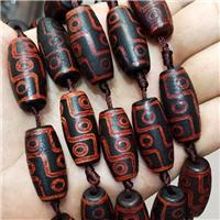 Tibetan Style Agate Barrel Beads Evil Eye Red Black, approx 14-30mm, 9pcs per st