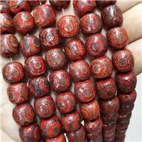 Tibetan Agate Barrel Beads Evil Eye Red, approx 14mm, 25pcs per st