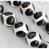 tibetan style Agate Beads, football, faceted round, approx 14mm dia, 25pcs per st
