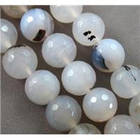 faceted round Heihua Agate beads, white, 12mm dia, approx 33pcs per st