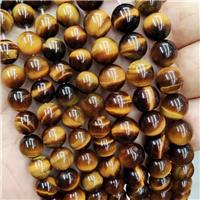 Natural Tiger Eye Stone Beads A-Grade Yellow Smooth Round, approx 8mm dia