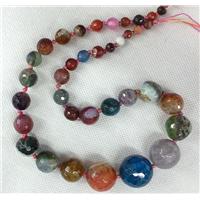 faceted round Agate beads Necklace Chain, mix color, approx 6-20mm