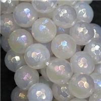 faceted round White Agate Beads with AB-color electroplated, approx 10mm dia