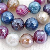 Natural Stripe Agate Beads Banded Mix Color Dye Faceted Round Light Electroplated, approx 8mm dia