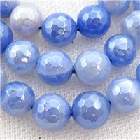 blue striped Agate beads, faceted round, light electroplated, approx 8mm dia