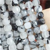 black Rutilated Quartz Beads, faceted cube, approx 6.5mm