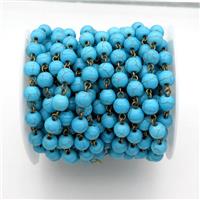 Blue Assembled Turquoise Chain With Bronze Pin, approx 8mm bead