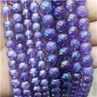 Natural Amethyst Beads Purple Smooth Round Electroplated, approx 8mm dia