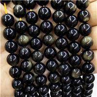 Natural Gold Obsidian Beads Smooth Round AA-Grade, approx 10mm dia